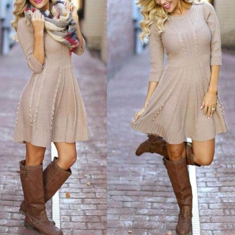 Cable Knitted Sweater A Line Dress