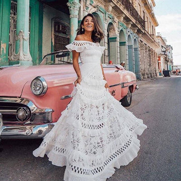 Off Shoulder Hollow Out White Party Dress