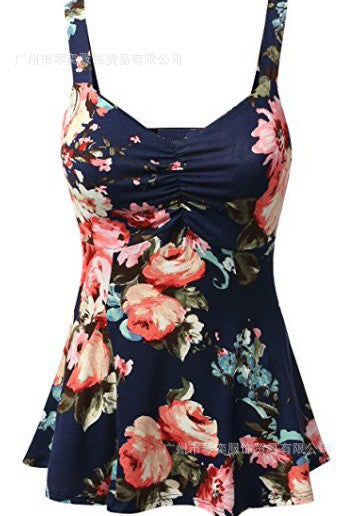 Square Straps Flower Print Sleeveless Tank Top