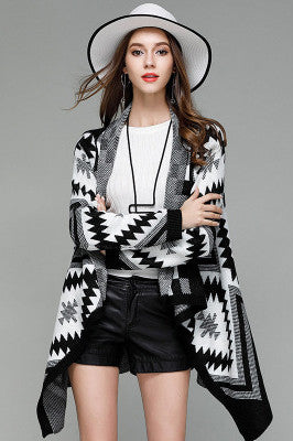 Geometry Lapel Color Irregular Loose Long Cardigan