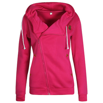 Solid Color Zipper High Neck Drawstring Slim Hoodie Coat