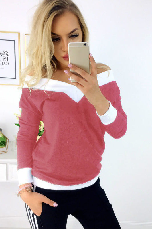 V-neck Patchwork Long Sleeves Regular T-shirt