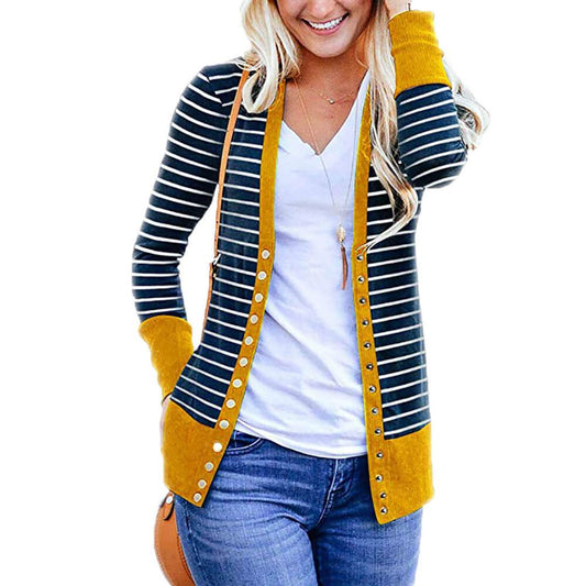 Plus Size Colorblock Stripes Midi Cardigan