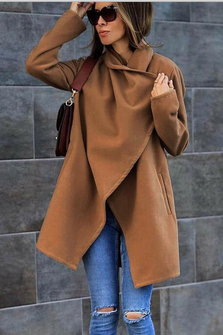 Solid Color Lapel Open Long Loose Coat