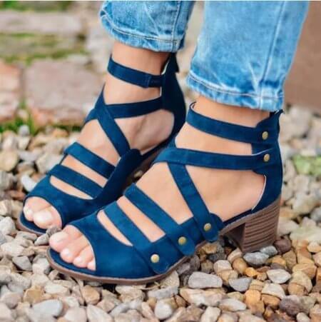 Strappy Peep Toe Low Chunky Heel Sandal