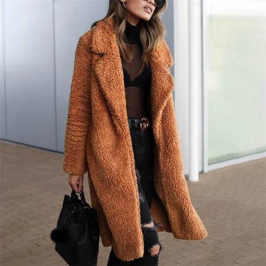 Open Front Lapel Teddy Over Coat