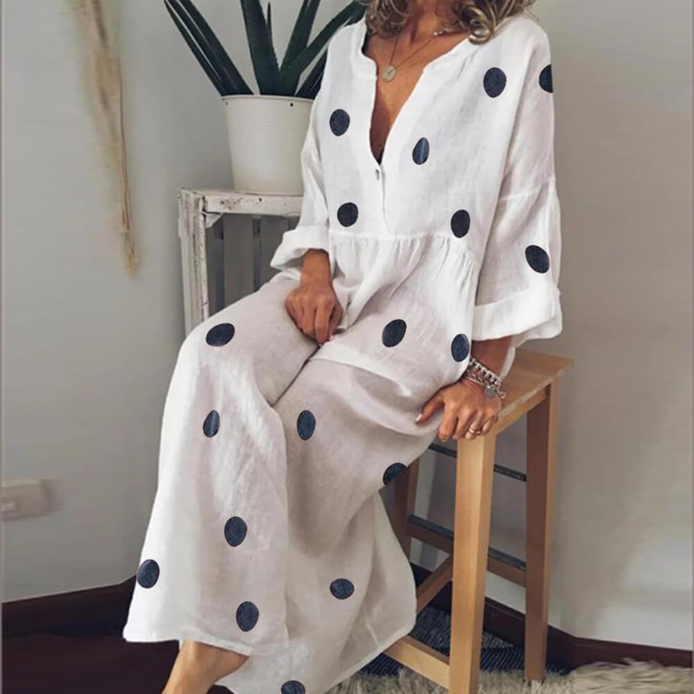 Retro Polka Dots Empire Waist Long Dress