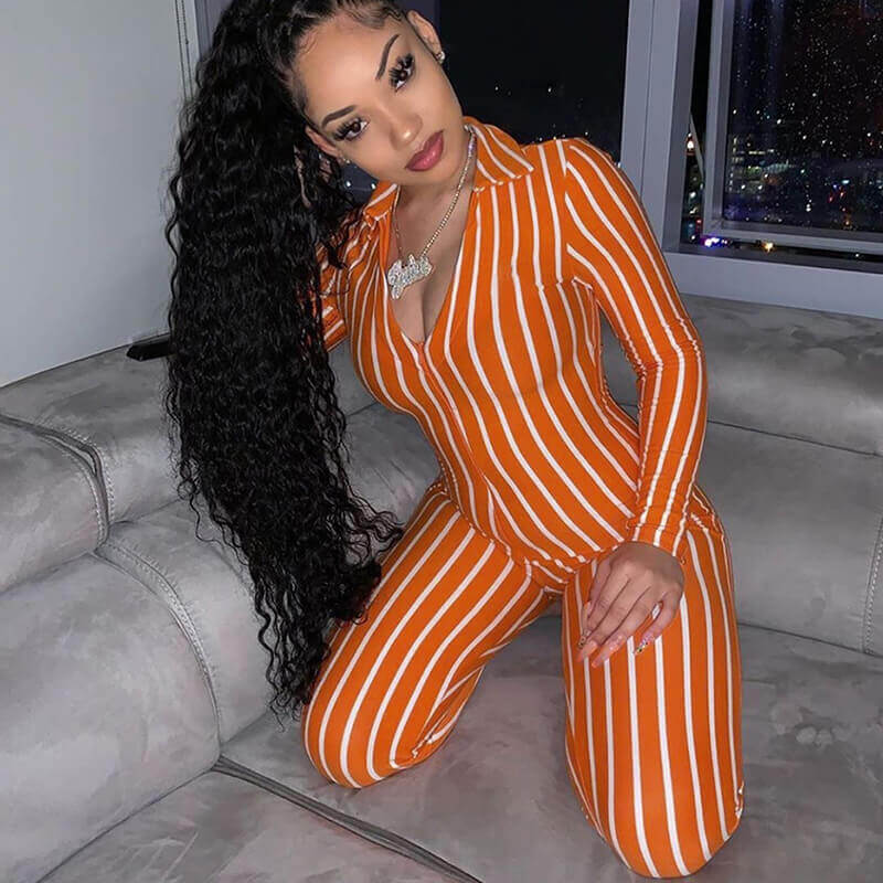 Fluorescent Color Striped V-neck Jumpsuit