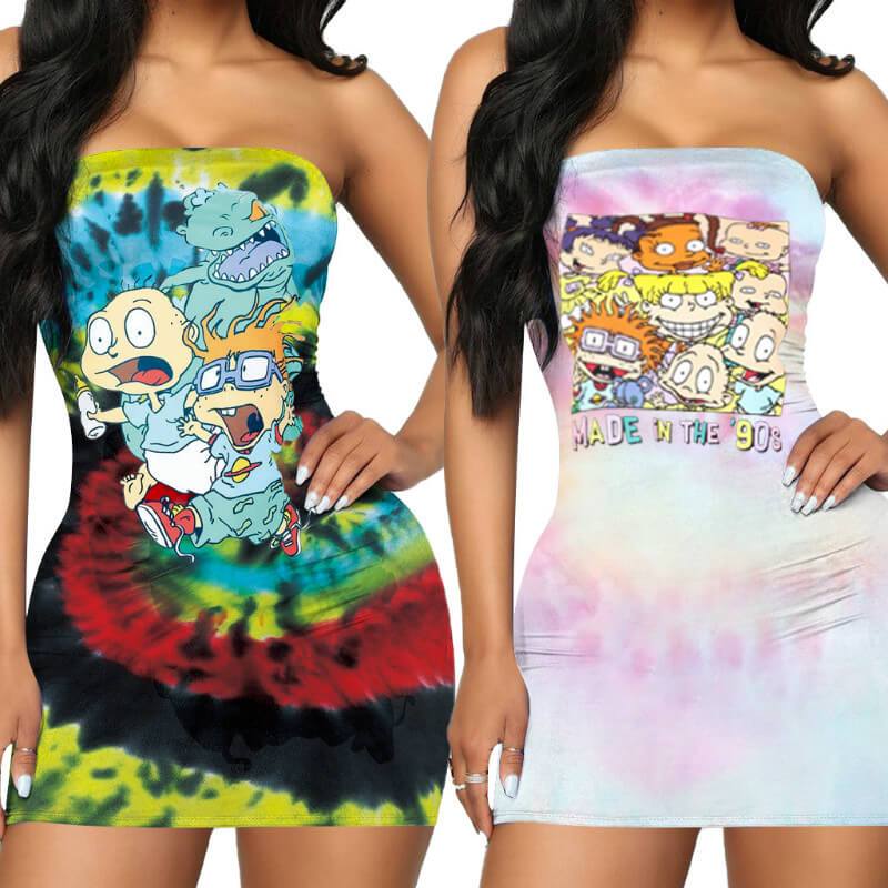 Cartoon Printed Tube Bodycon Short Dress