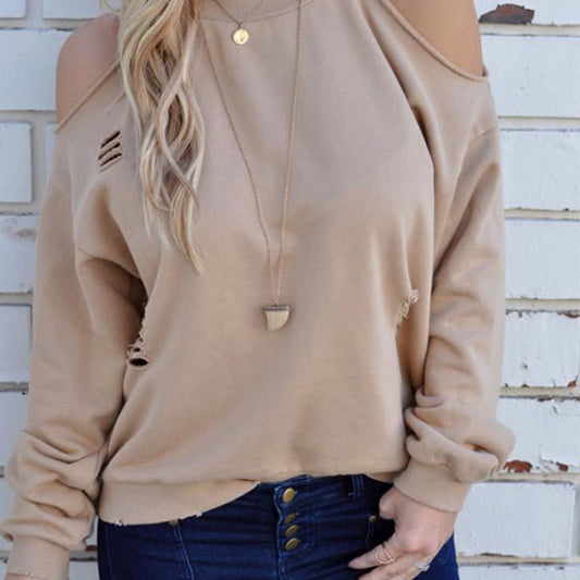 Bear Shoulder Cut Out Loose Pure Color Sweatshirt