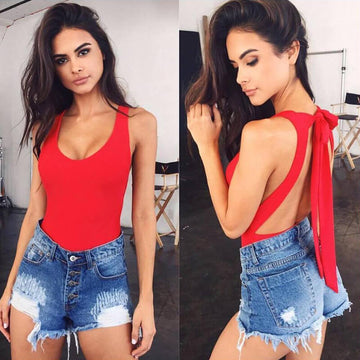 Backless Tank Top Bright Color Bodysuits