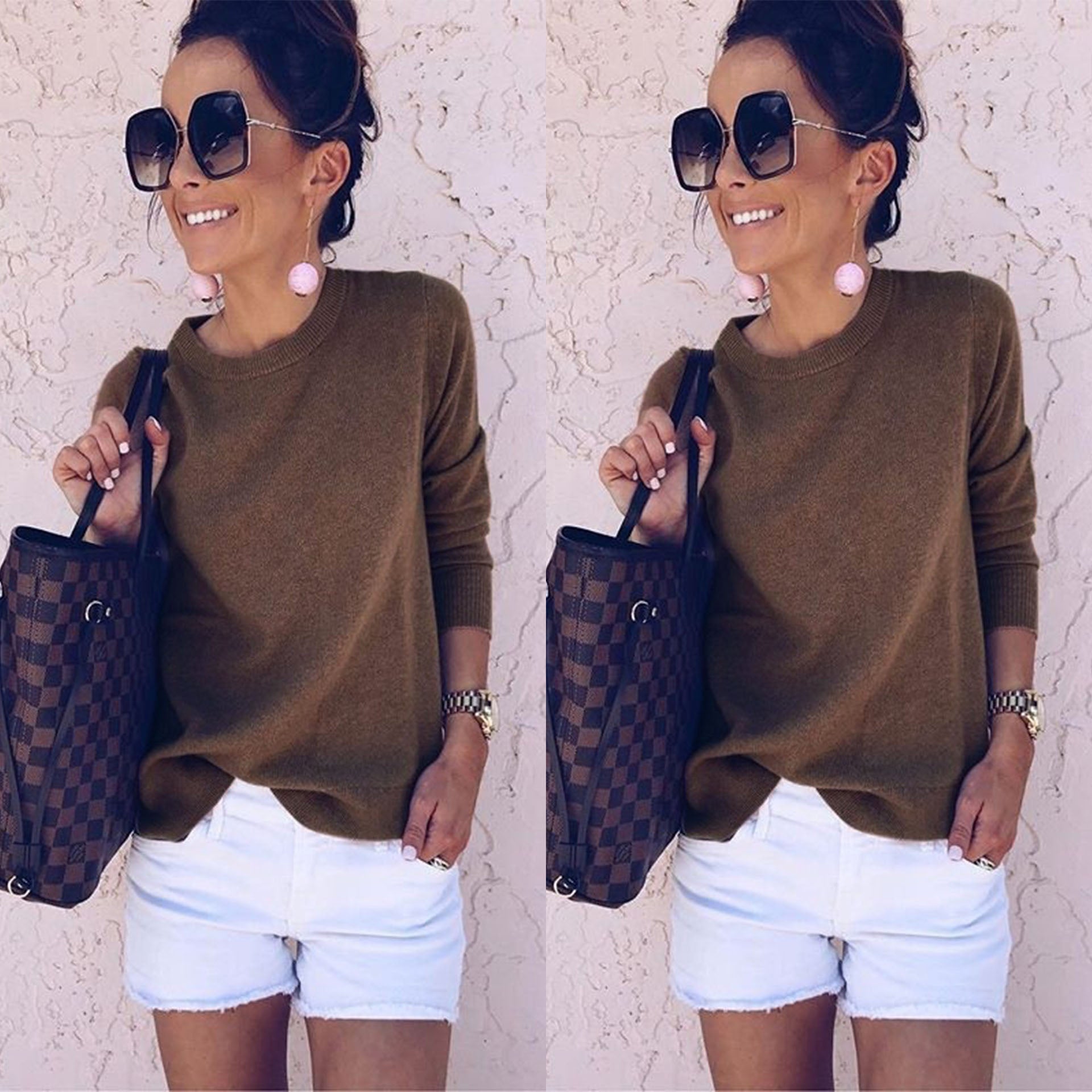 Long Sleeves Scoop Pure Color Irregular Pullover Sweater