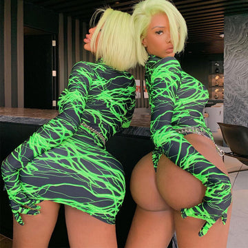 Sexy Green Long Sleeves Stripes High Neck  Bodysuits