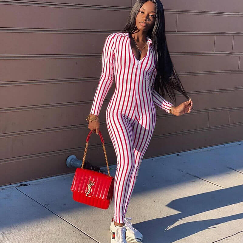 Fluorescent Color Striped V-neck Jumpsuit