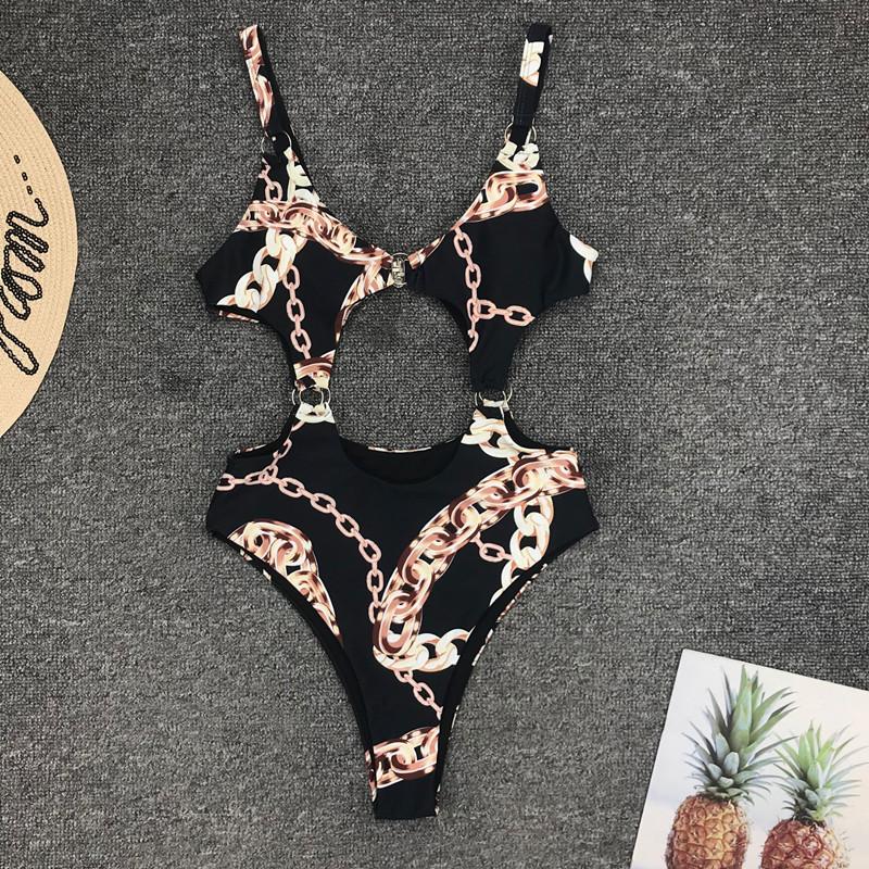 Print Cutout Backless High Rise High Cut Swimsuits