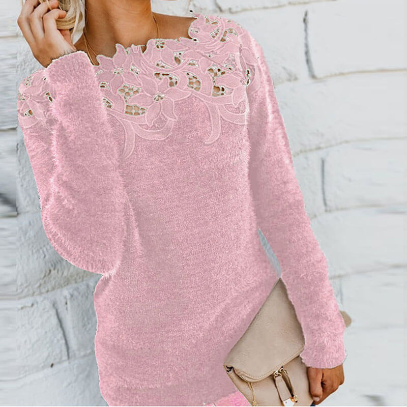 Hollow Out Lace Pure Color Sweater