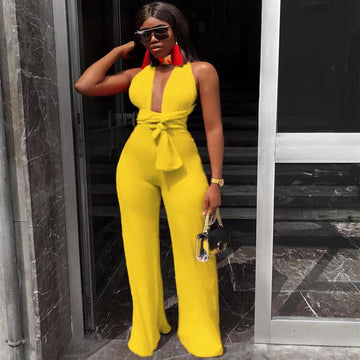 Sexy Sleeveless Wide Leg Cutout V Neck Jumpsuits