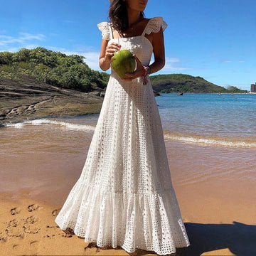 White Hollow Out Maxi Dress