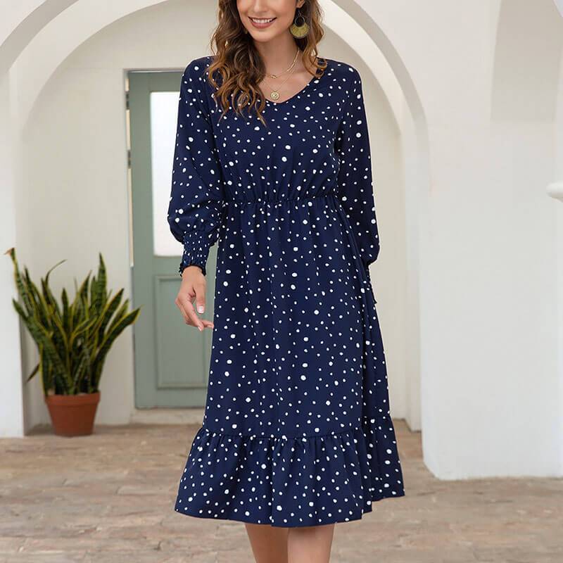 Polka Dots Empire Waist A Line Midi Dress