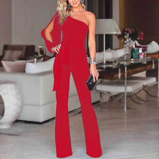 One Shoulder Bandage Split Sleeves Jumpsuits