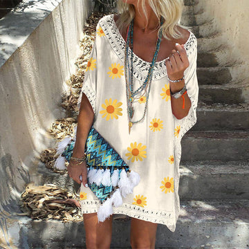 Floral Pullover Loose T Shirt Dress