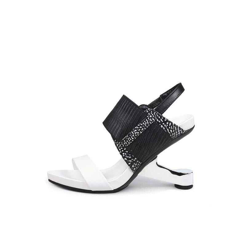 Leather Open Toe Color Block Special Shaped Heel Sandals