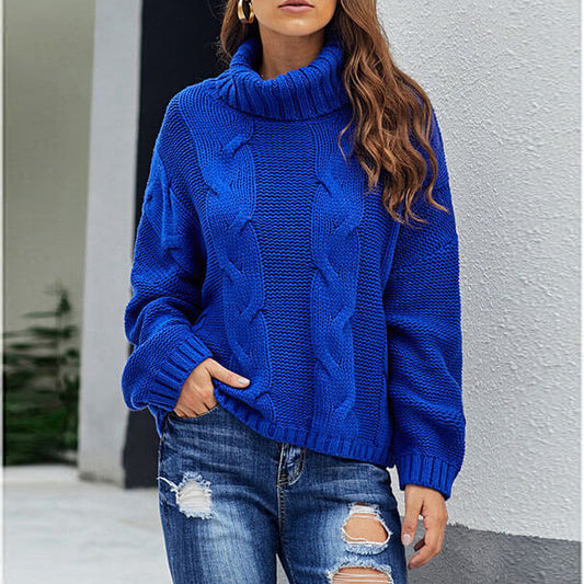 Turtleneck Chunky Pure Color Slouchy Sweater