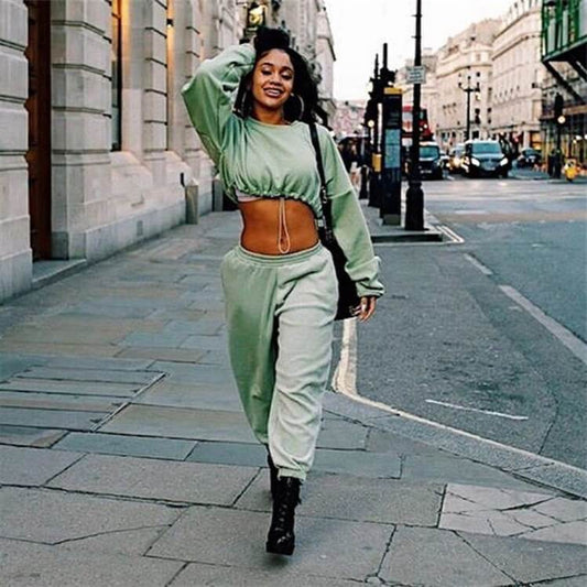 Scoop Crop Top High Waist Pencil Pants Set