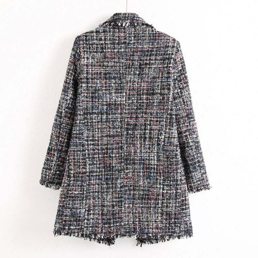 Slim Lapel Pearls Tweed Coat