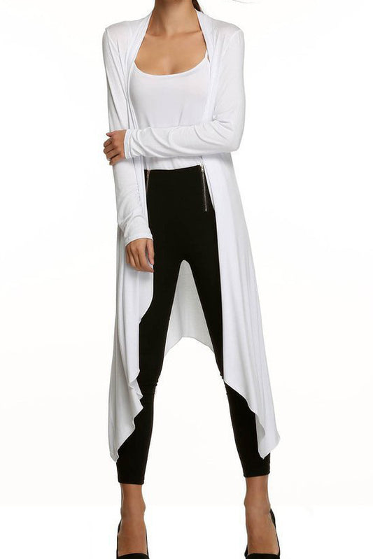 Pure Color Irregular Long Sleeves Scoop Long Cardigan