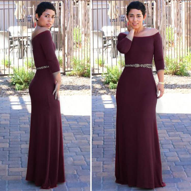 Off Shoulder 3/12 Sleeve Long Dress