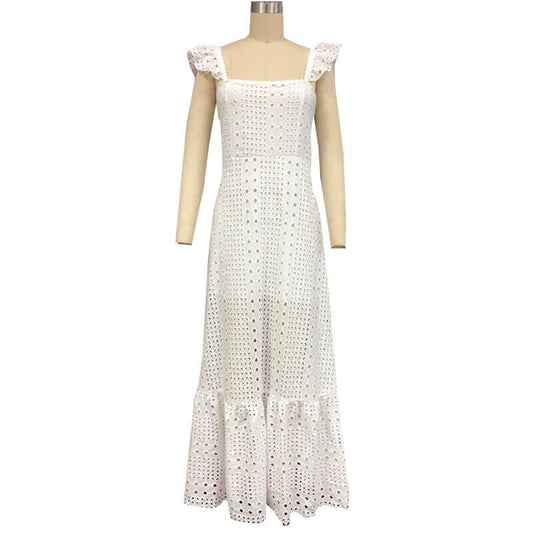 White Hollow Out Maxi Dress