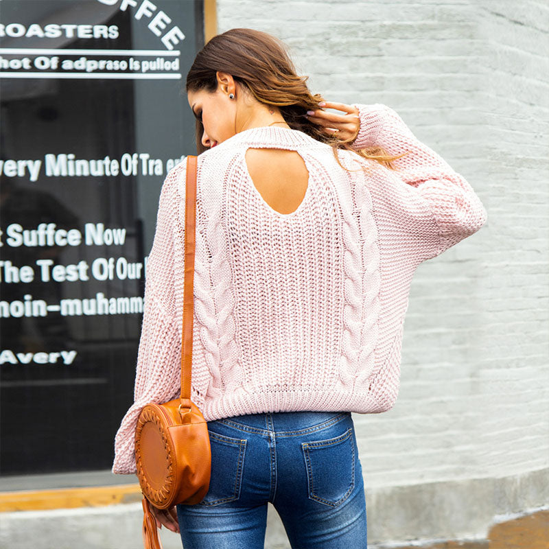 Crewneck Cut Out Cable Knitted Sweater