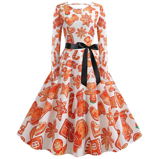 Christmas Print Cut Out Swing Dress