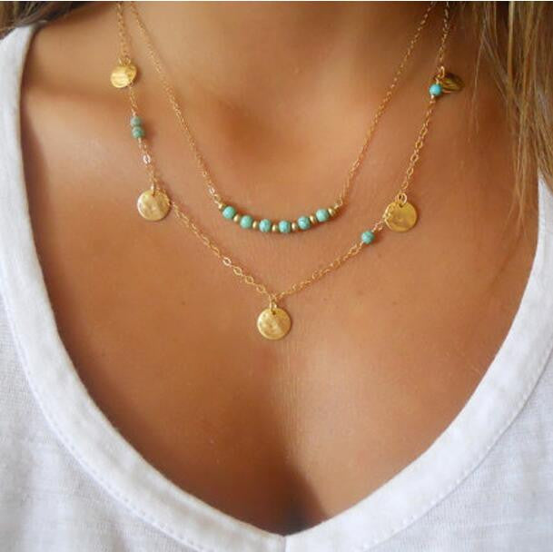 Double Layers Bright Turquoise Necklace