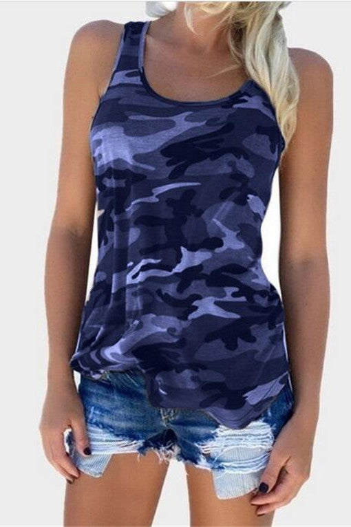 Scoop Print Camouflage Sleeveless Tank Top