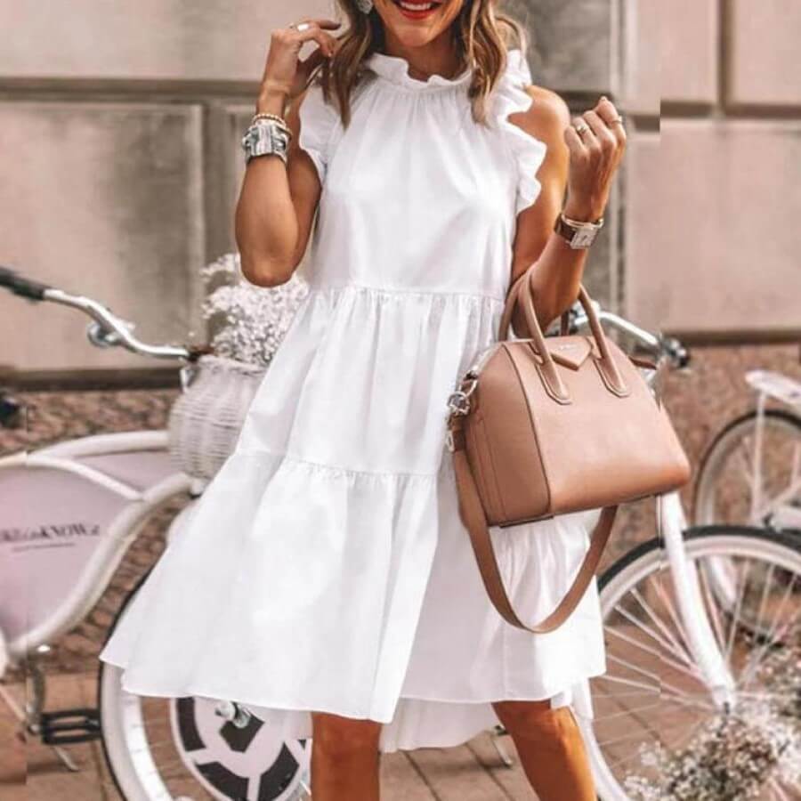 Ruffle Collar Sleeveless Short A Line Dress