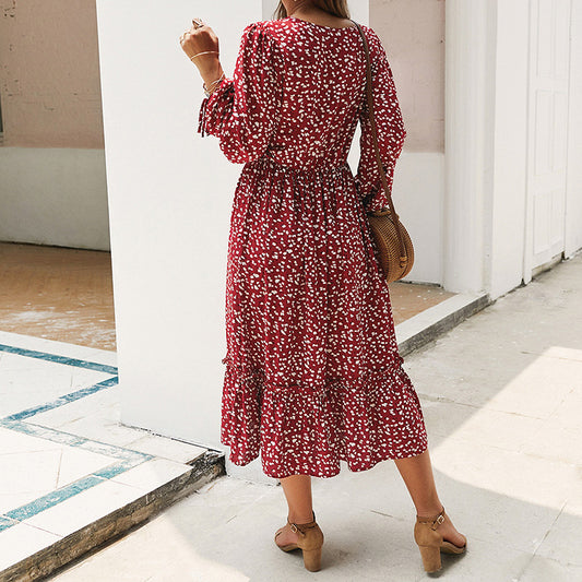 Floral Loose Long Sleeve High Waist Dress