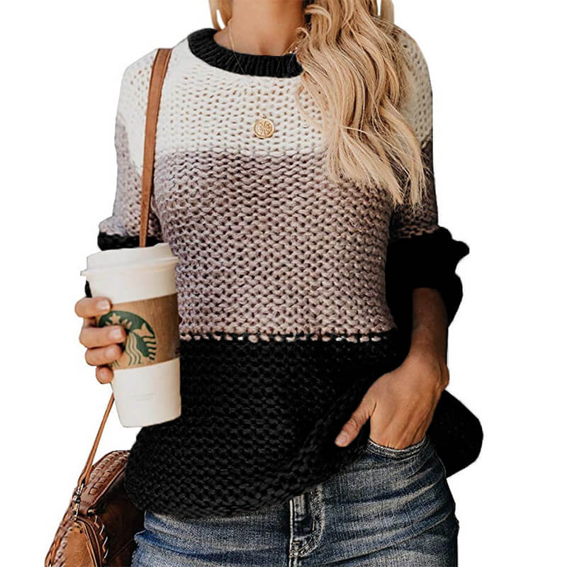 Colorblock Striped Crocheted Pullover Sweater