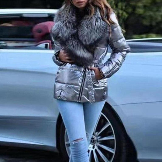 Wrap Padded Metallic Shearling Jacket