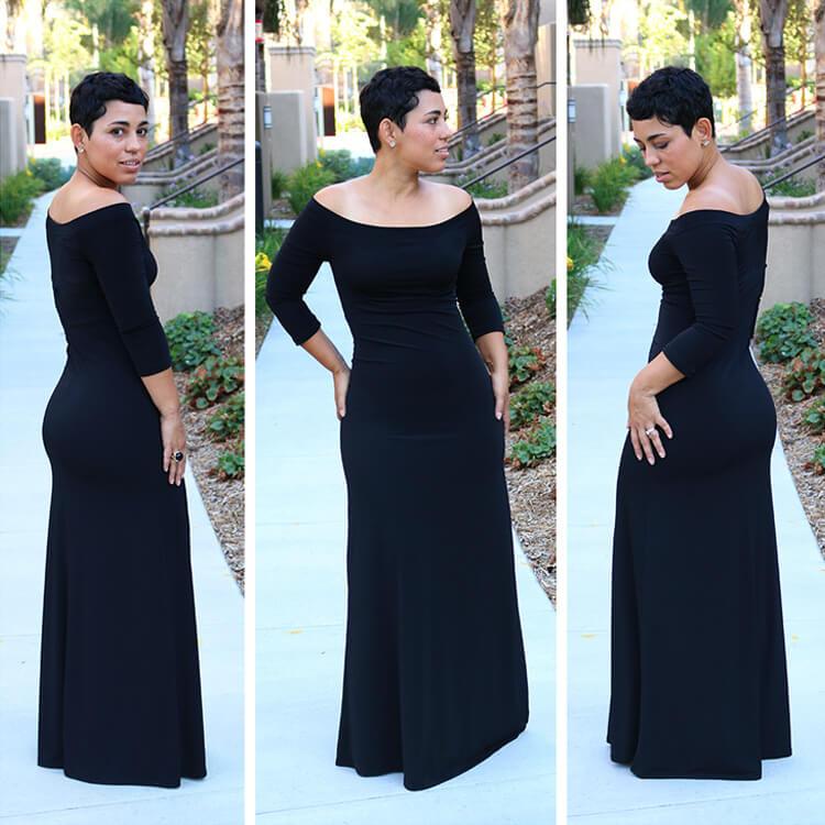 Off Shoulder 3/9 Sleeve Long Dress