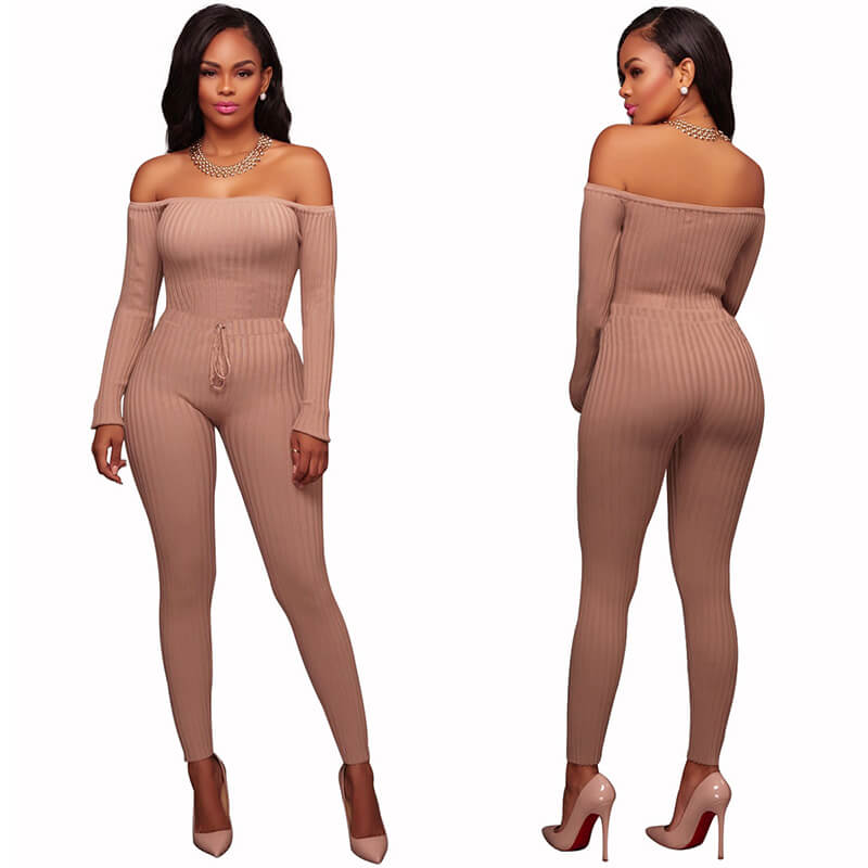 Knit Off Shoulder Bodycon Skinny Jumpsuit