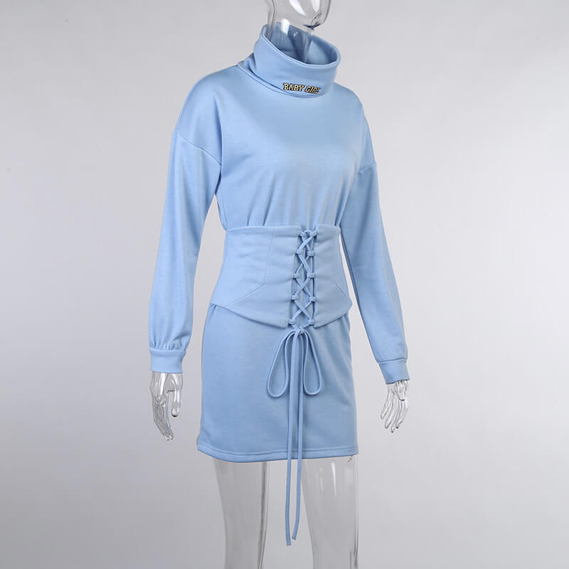 Lace Up Turtleneck Sweater Dress