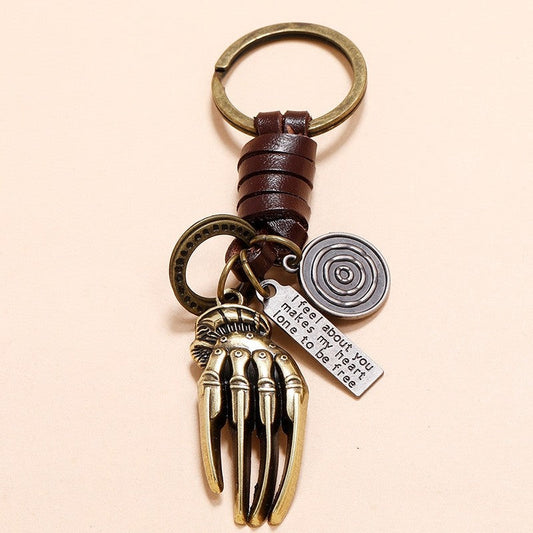 Retro Skull Hand Cowhide Key Chain