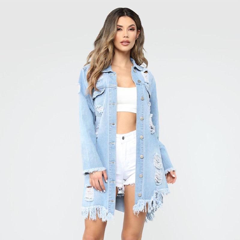 Slim Ripped Denim Shirt Jacket