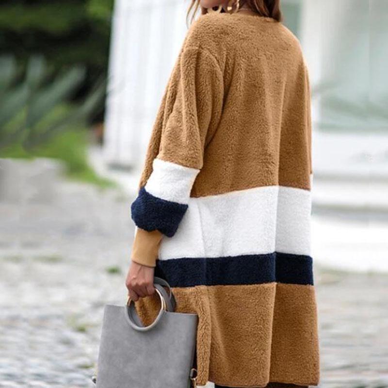 Open Front Fuzzy Colorblock Cardigan Coat