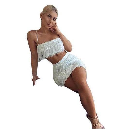 Women Spaghetti Straps Crop Top High Waist Short Skirt Set