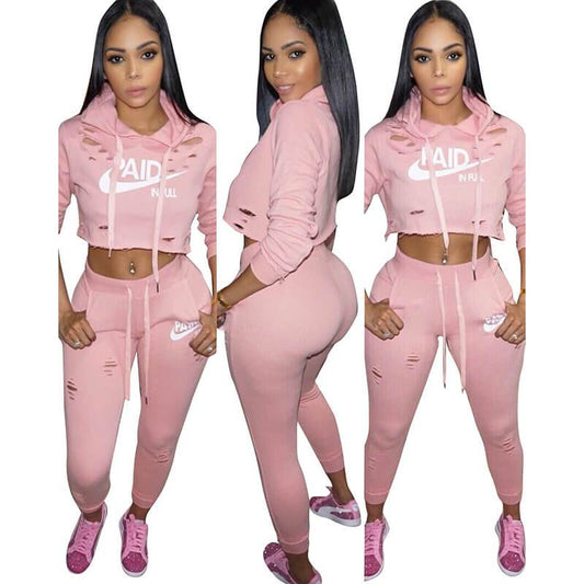 Letter Crop Top High Waist Skinny Pants Set