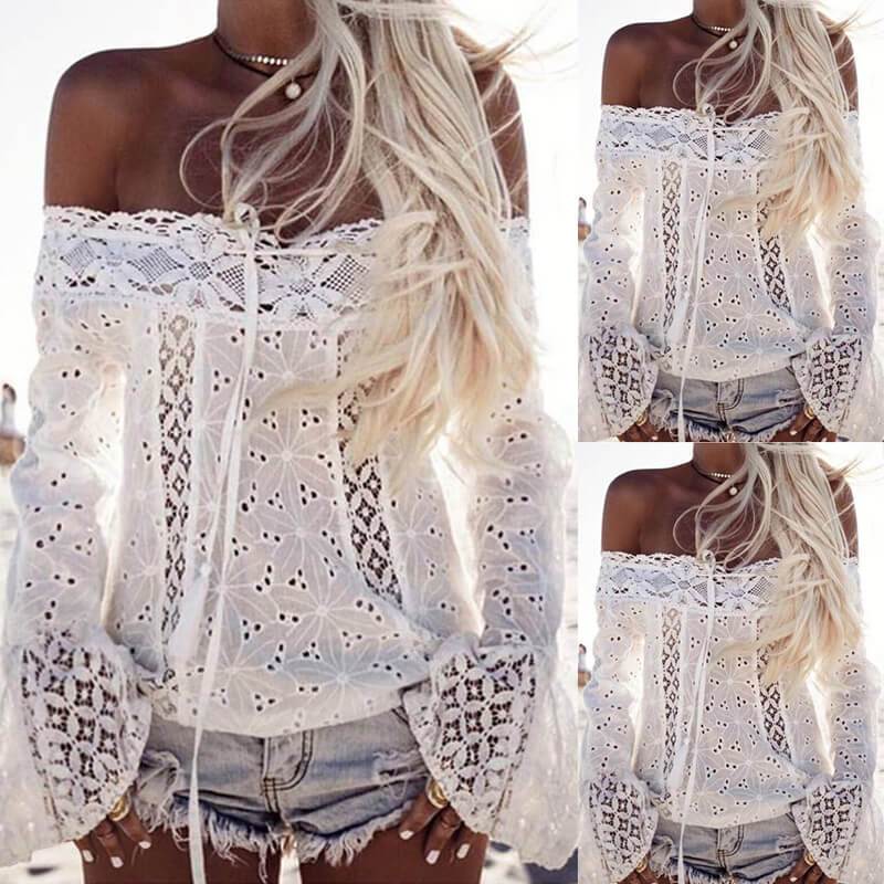 Off Shoulder Lace Bow T-shirt