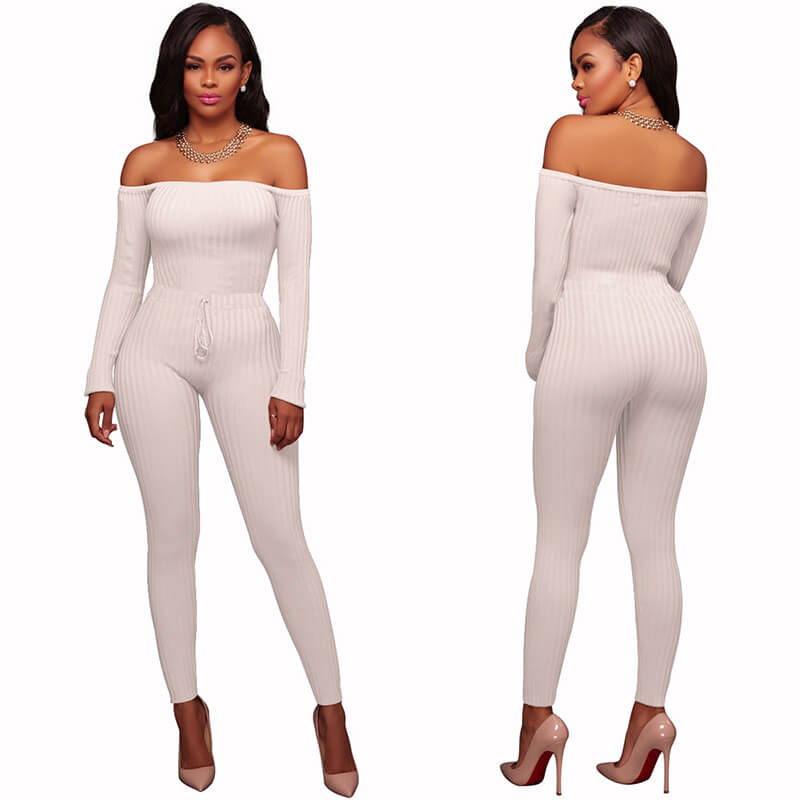 Knit Off Shoulder Bodycon Skinny Jumpsuit